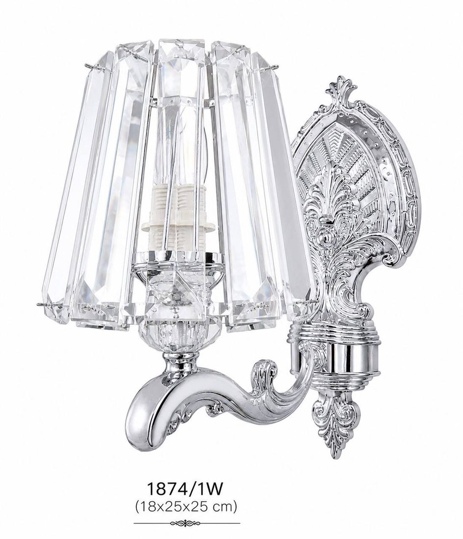 Бра 1874/1W — класичне хромоване з кришталевим плафоном